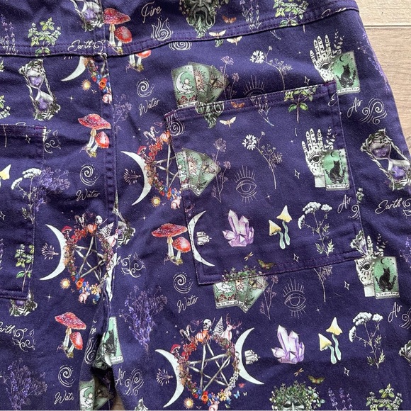 Jambats Elemental Mystical Purple Overalls with Moon, Crystals, Mushroom Print - Picture 8 of 12